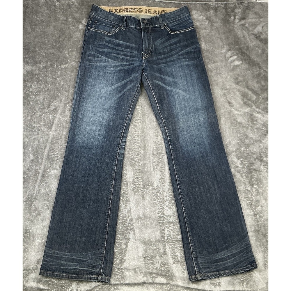 Express Jeans Men's Classic Stretch Fit Boot Cut Blue Denim Jeans 32x34 (34x32)*